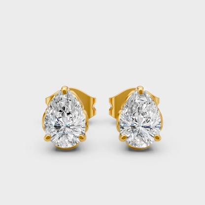 0.50 Carat Each Lab-Grown Pear Cut Diamond Stud Earrings In Yellow Gold