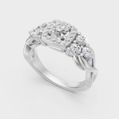 Premium 950 Platinum Round-Cut Lab-Grown Diamond Engagement Halo Ring