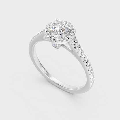 Sleek 18K White Gold Halo Ring Featuring A Gli Certified Round Lab Diamond