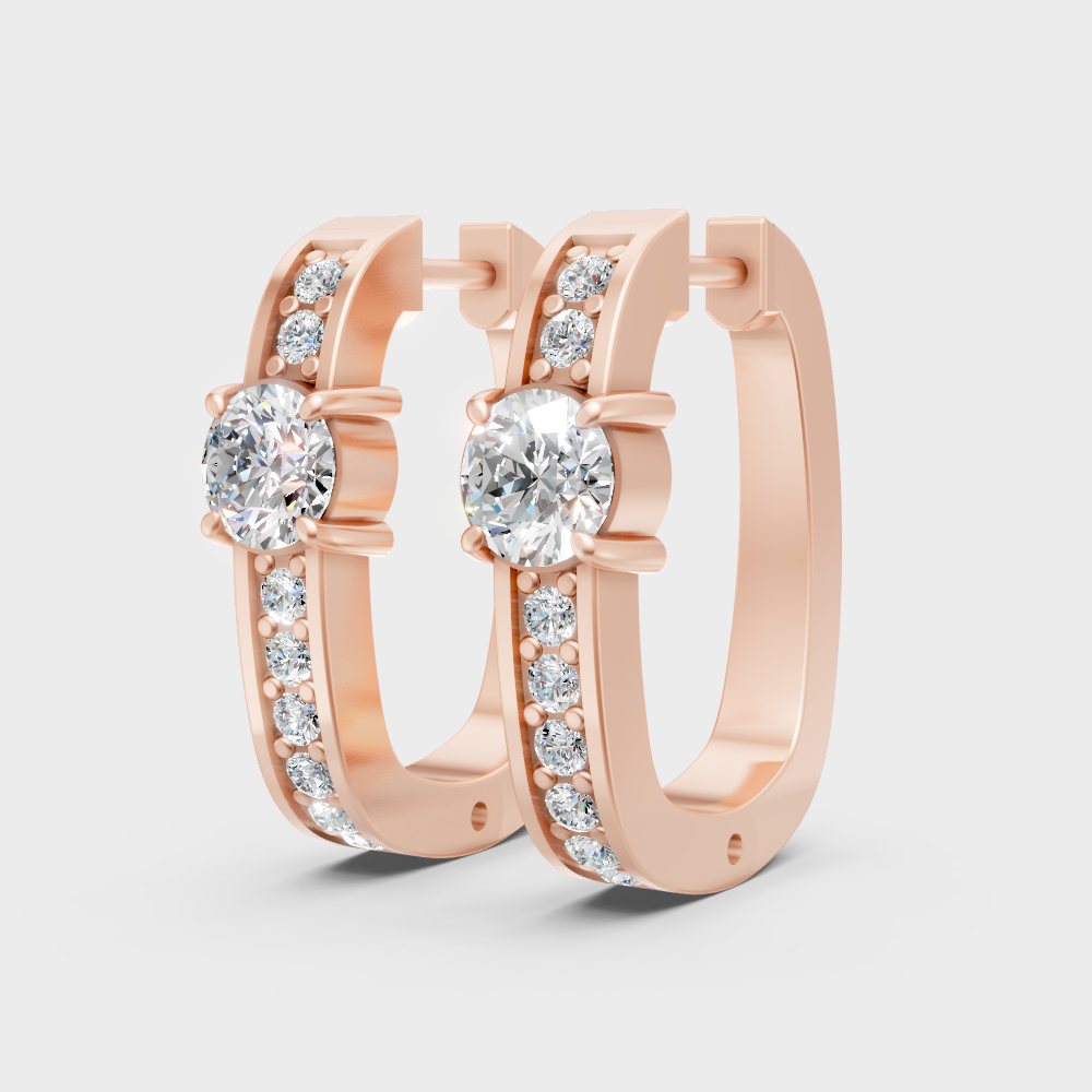 Romantic rose gold hoop earrings round-cut lab-grown diamonds