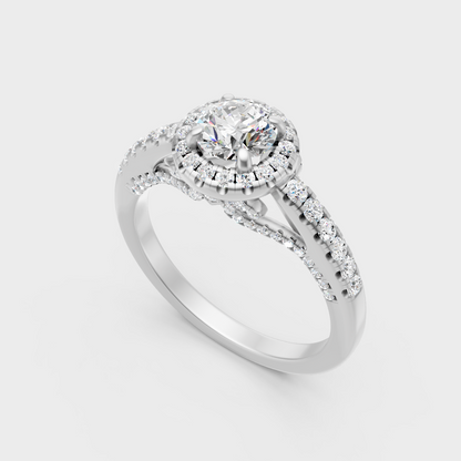 Sleek 18K White Gold Halo Ring Featuring An Igi Gli Certified Round Lab Diamond