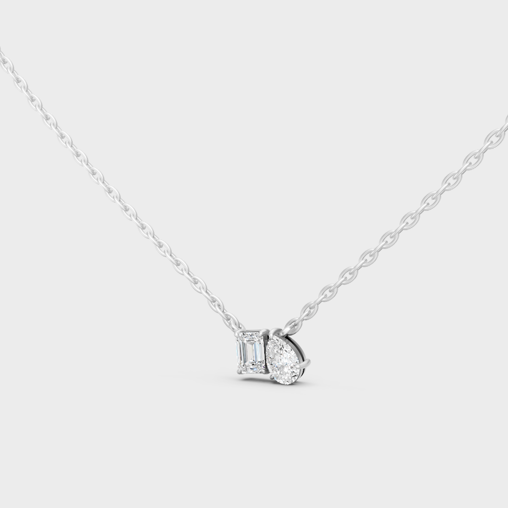 GLI Certified Toi-Et-Moi Diamond Necklace 0.96 Ct White Gold