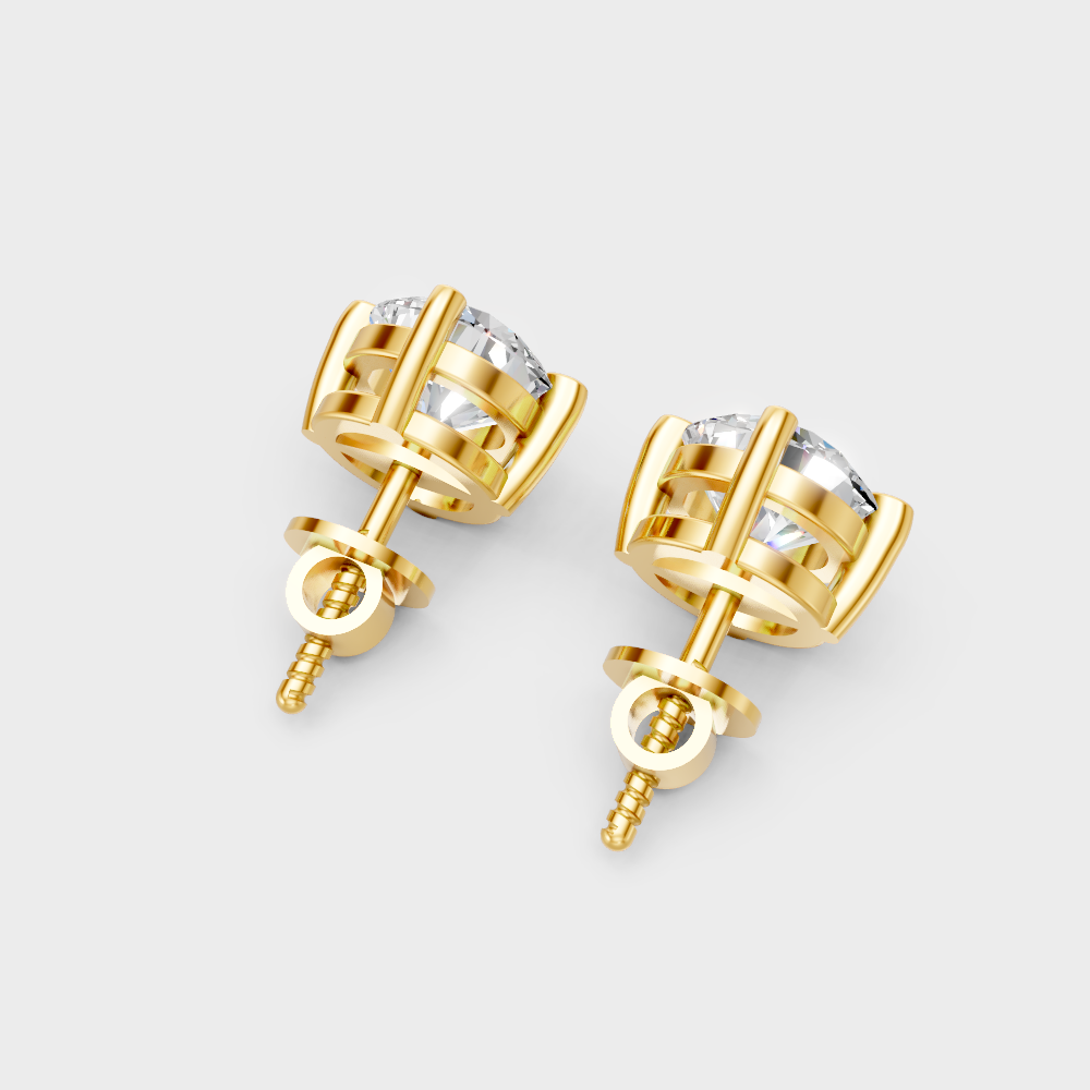 Classic 2.50 Ct Total Round Diamond Earrings Yellow Gold
