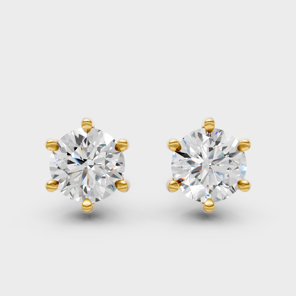 1.20 Ct Total Round Cut Lab-Grown Diamond Stud Earrings 0.60 Ct Each In Yellow Gold