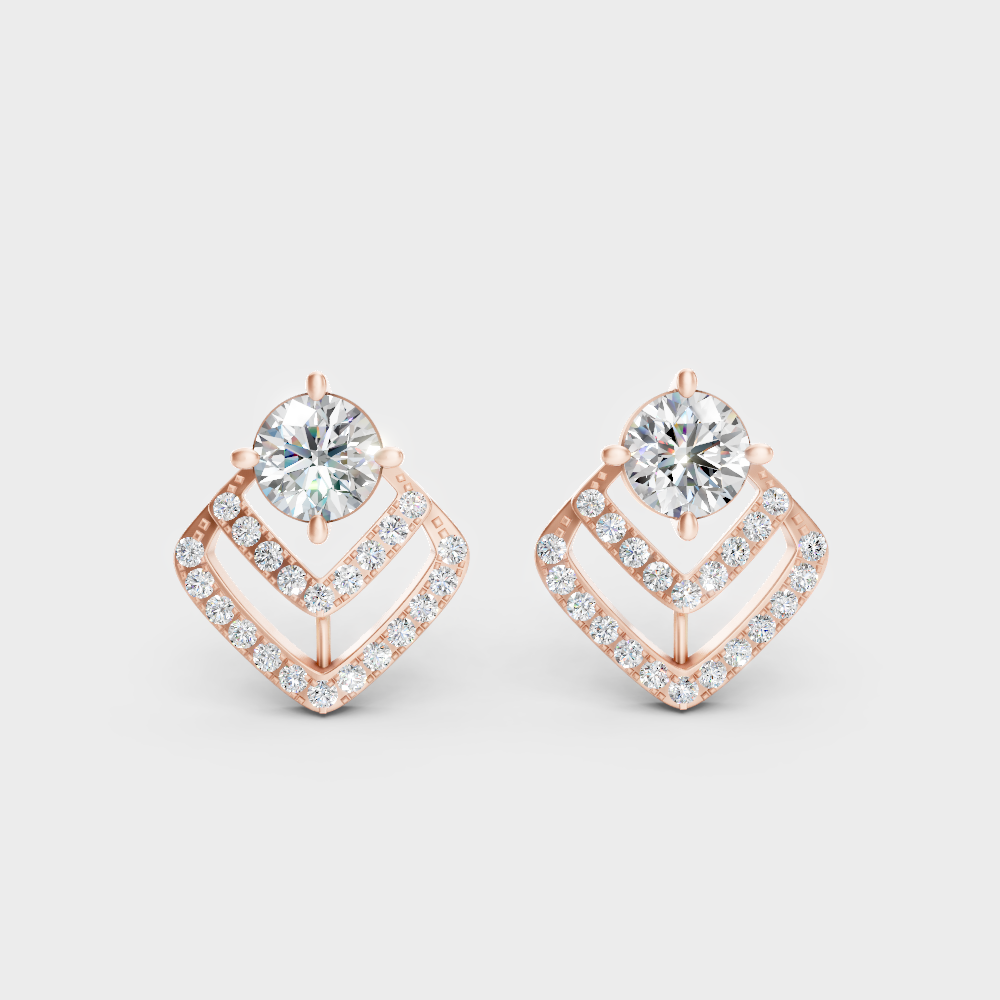 3.41 Ct Total Round Cut Lab-Grown Diamond Stud Earrings 1.705 Ct Each In Rose Gold