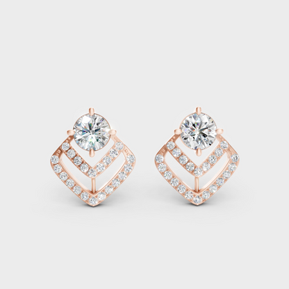 3.41 Ct Total Round Cut Lab-Grown Diamond Stud Earrings 1.705 Ct Each In Rose Gold