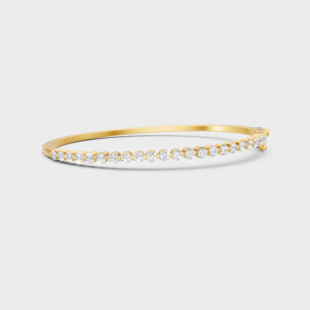 2 Ct Round Cut Certified Lab-Grown Diamond Kada Bracelet Yellow Gold