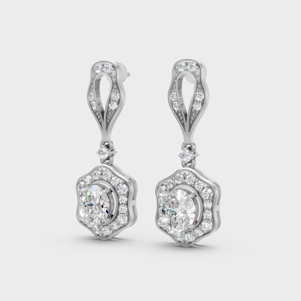 1.426 Ct Round And Oval Cut Lab-Grown Diamond Drop Earrings In White Gold