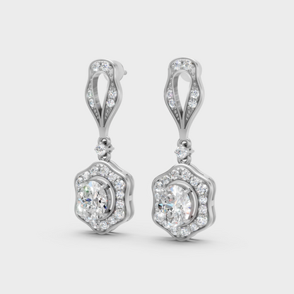1.426 Ct Round And Oval Cut Lab-Grown Diamond Drop Earrings In White Gold