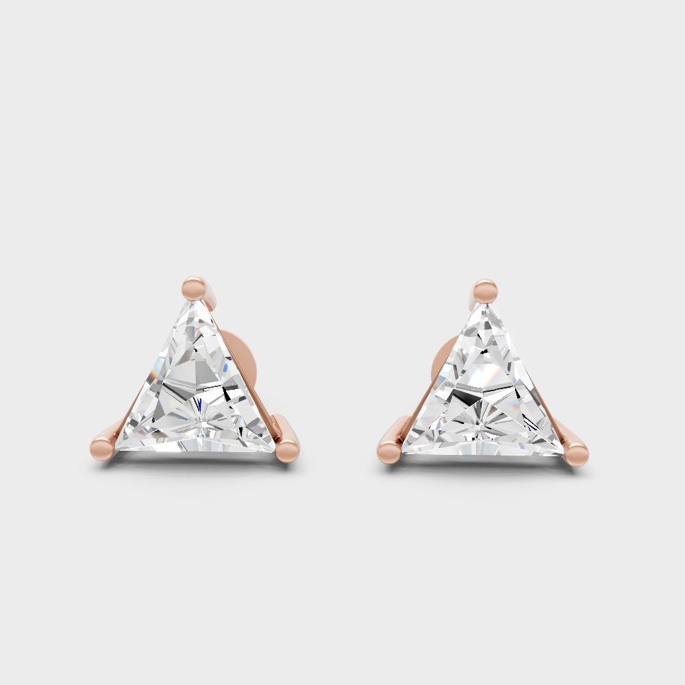 1.30 Ct Total Triangle Cut Lab-Grown Diamond Earrings 0.65 Ct Each In Rose Gold