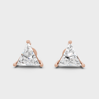 1.30 Ct Total Triangle Cut Lab-Grown Diamond Earrings 0.65 Ct Each In Rose Gold