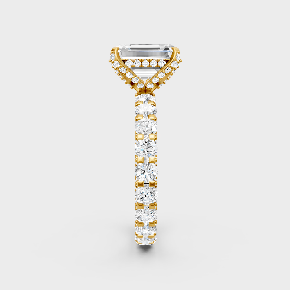 Radiant Yellow Gold Statement Ring With Certified 7.28Ct Emerald Hidden Halo Detail