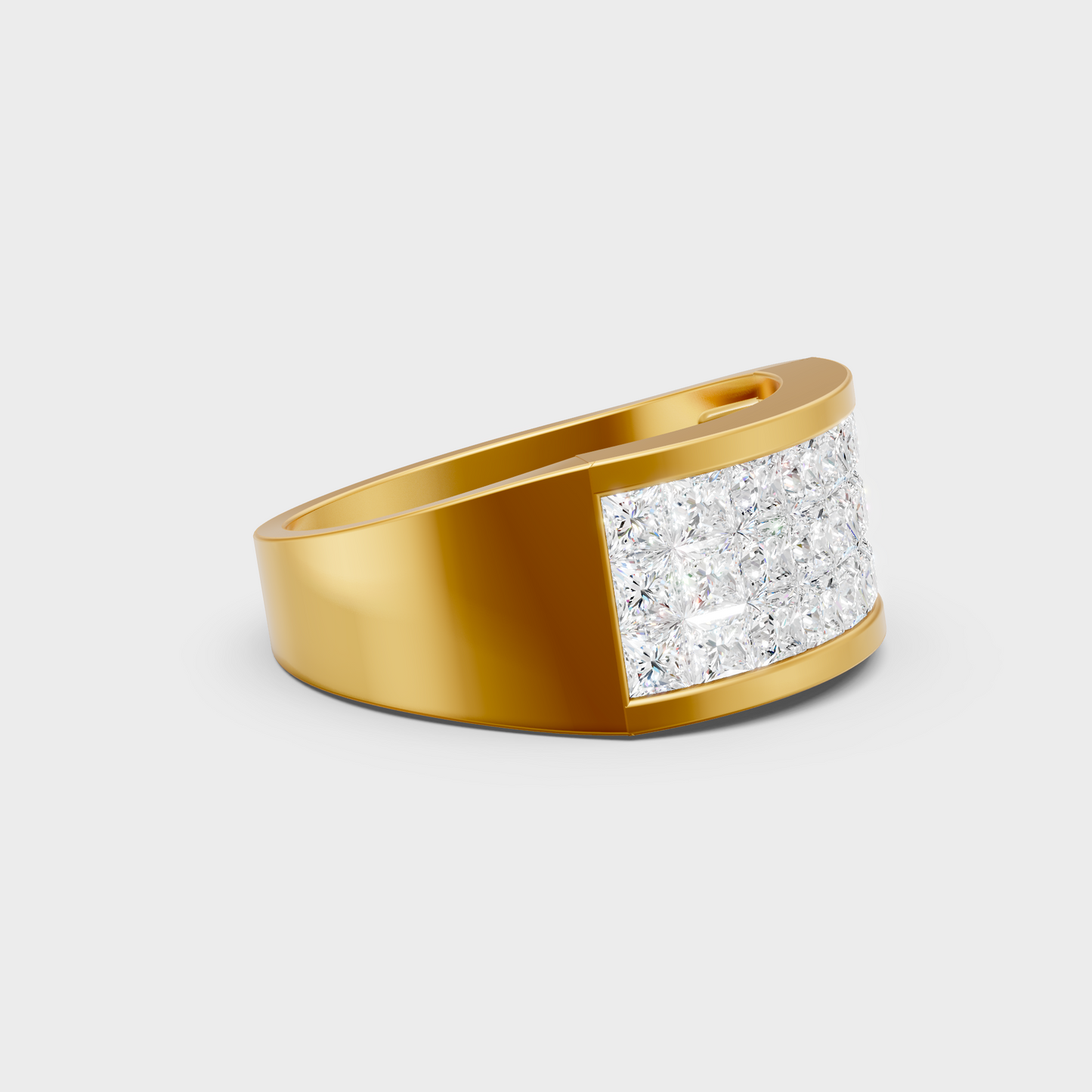 9K Yellow Gold Princess-Shaped Lab-Grown Diamond Men's Ring For Ethical Luxury