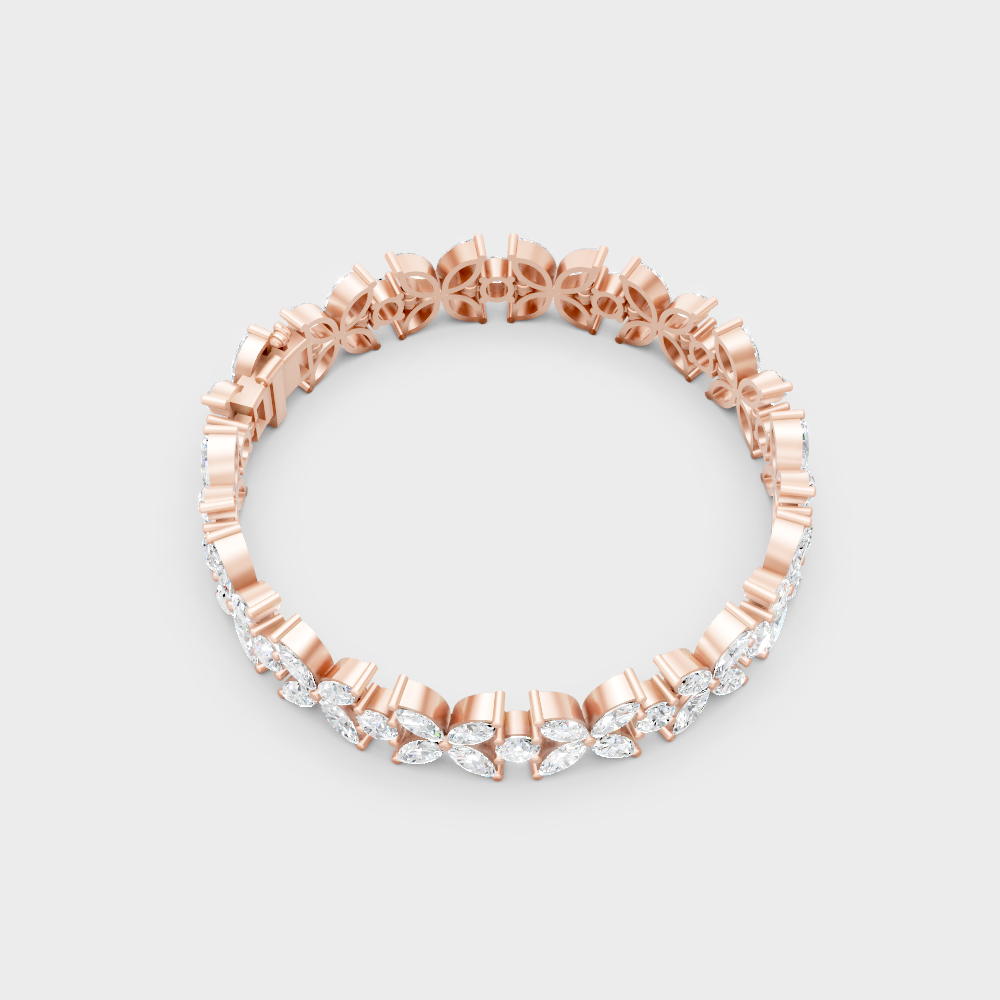 Hallmark Gold Marquise Round Diamond Bracelet Rose Gold