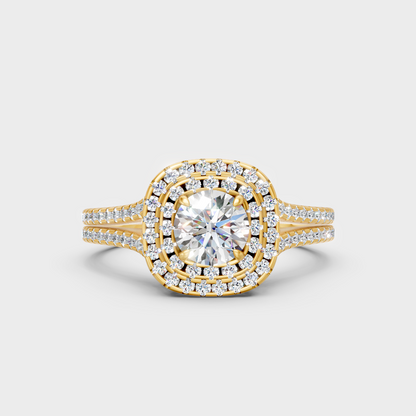 Igi Gli Certified Round Lab-Grown Diamond Double Halo Ring In 18K Yellow Gold