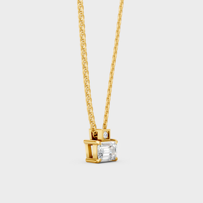 Luxury Emerald And Round Halo Lab-Grown Diamond Pendant Yellow Gold