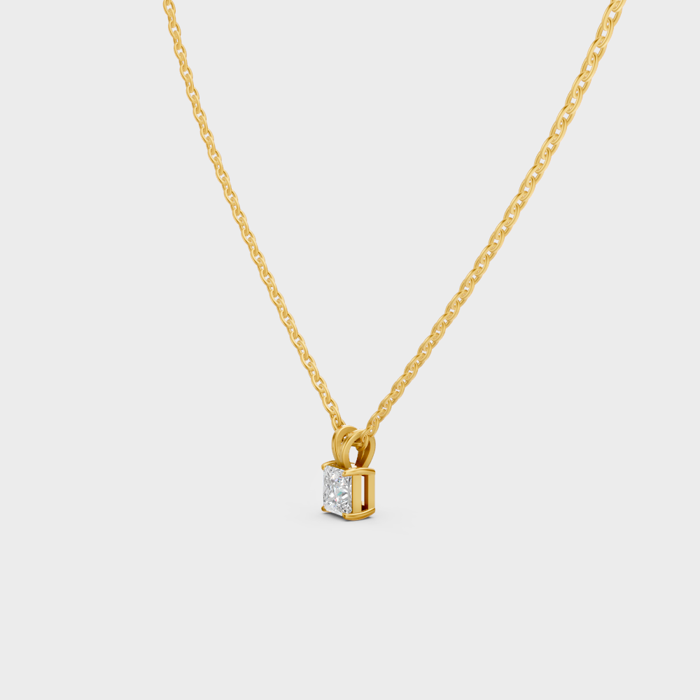 Solitaire Princess Cut Lab-Grown Diamond Pendant In Yellow Gold