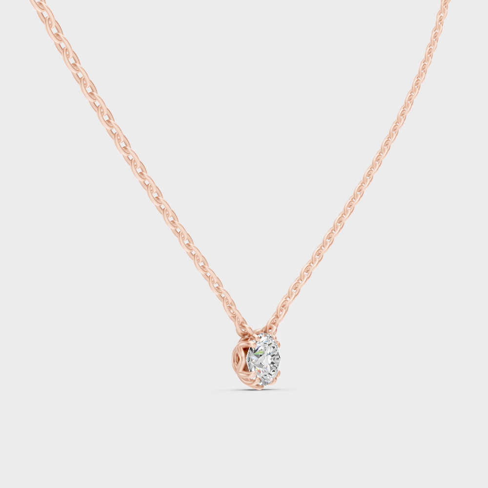Certified Round Diamond Pendant Necklace Rose Gold