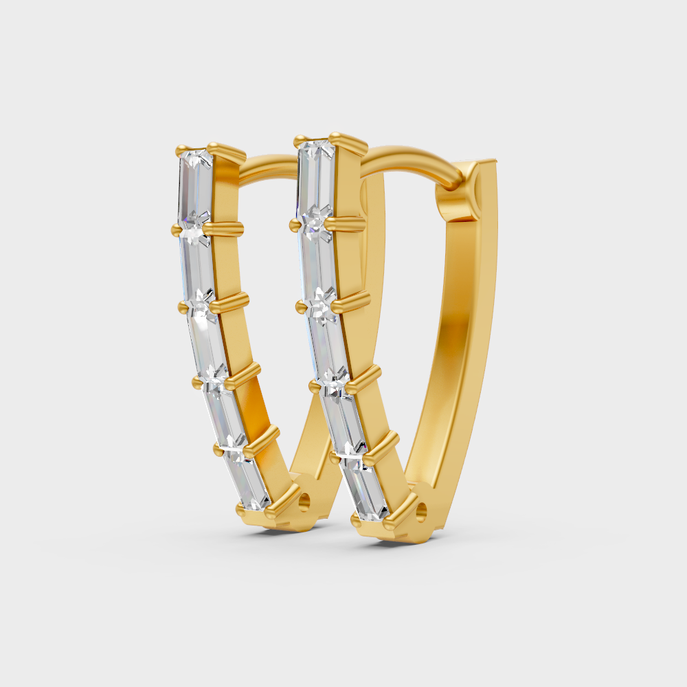 Hallmark 9K Yellow Gold Baguette Diamond Hoop Earrings