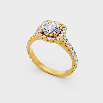Classic 14K Yellow Gold Engagement Ring Featuring A 1.83Ct Round Lab Diamond