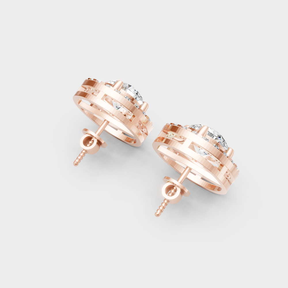Ethical Lab-Grown Round Halo Diamond Earrings Rose Gold