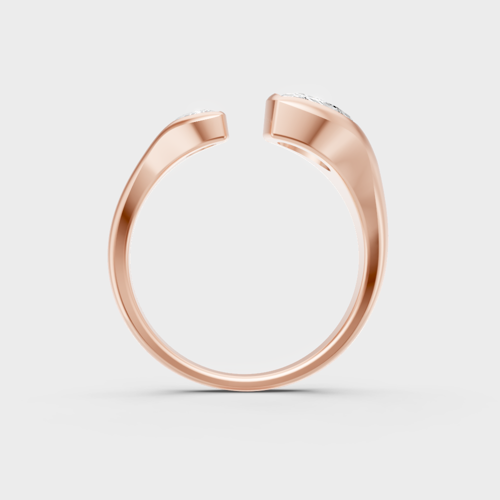 Blush rose gold engagement ring with hallmarked pear-cut lab diamonds