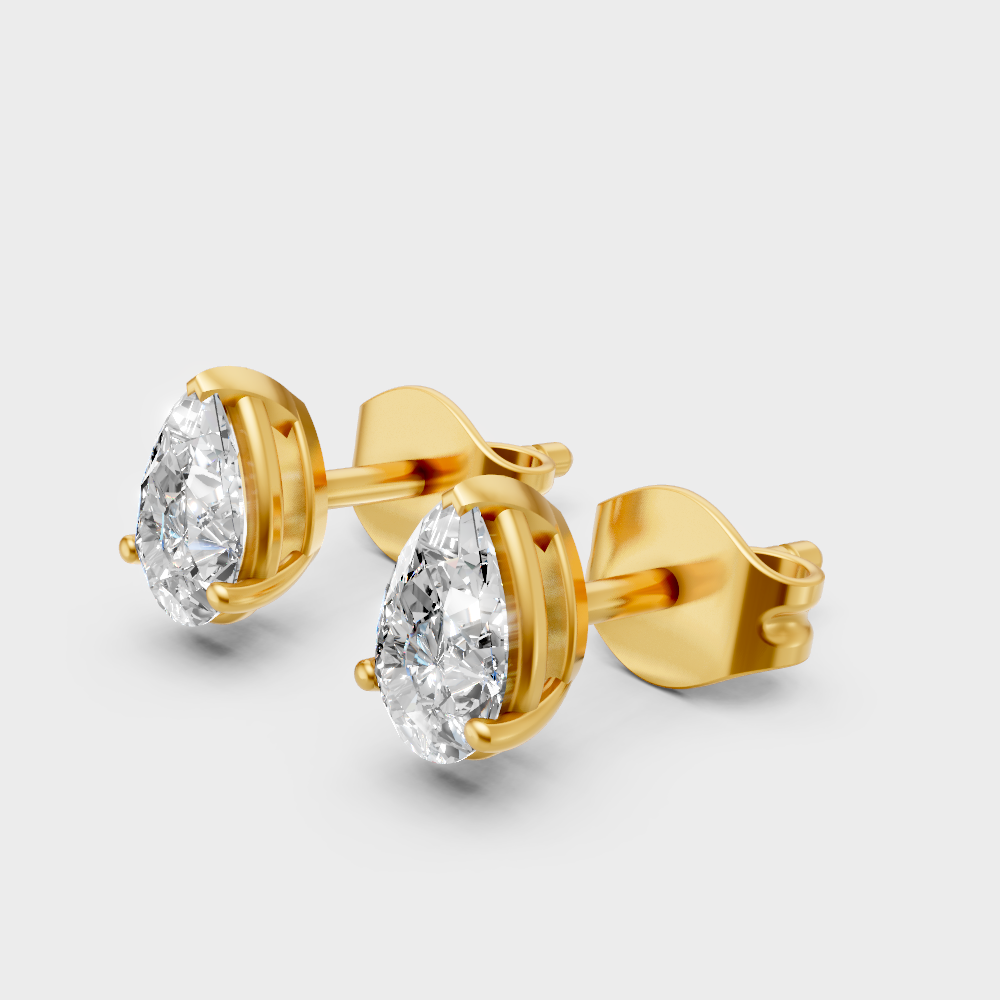 Certified Pear Shape Lab-Grown Diamond Studs In Yellow Gold