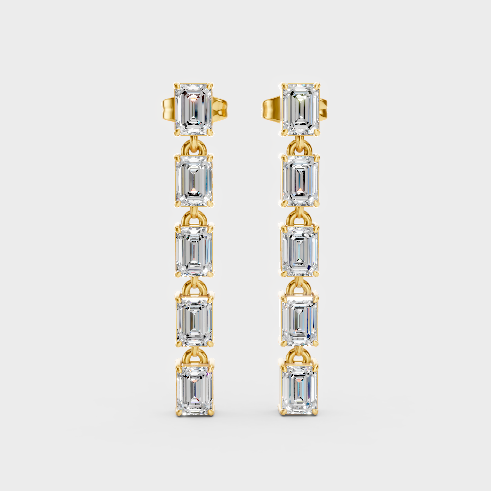 2.75 Ct Emerald Cut Lab-Grown Diamond Drop Earrings In Yellow Gold