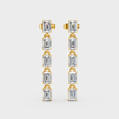 2.75 Ct Emerald Cut Lab-Grown Diamond Drop Earrings In Yellow Gold