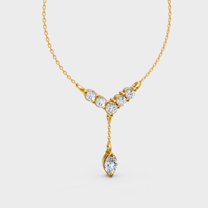 Certified Round Marquise Diamond Pendant Necklace Yellow Gold