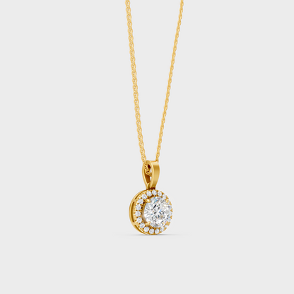 GLI Certified 2.39 Carat Round Halo Diamond Necklace Yellow Gold