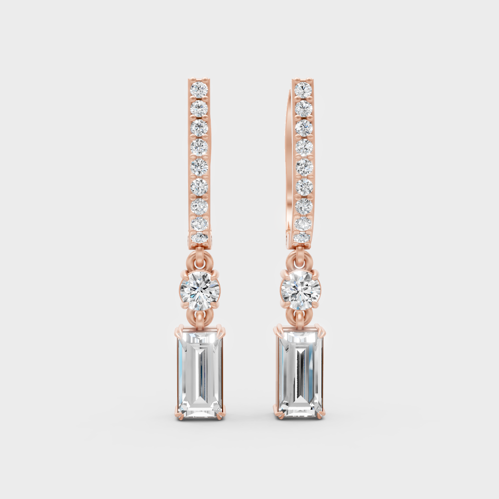 Round & Baguette Lab-Grown Diamond Drop Earrings in