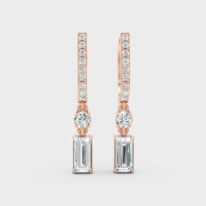 Round & Baguette Lab-Grown Diamond Drop Earrings in