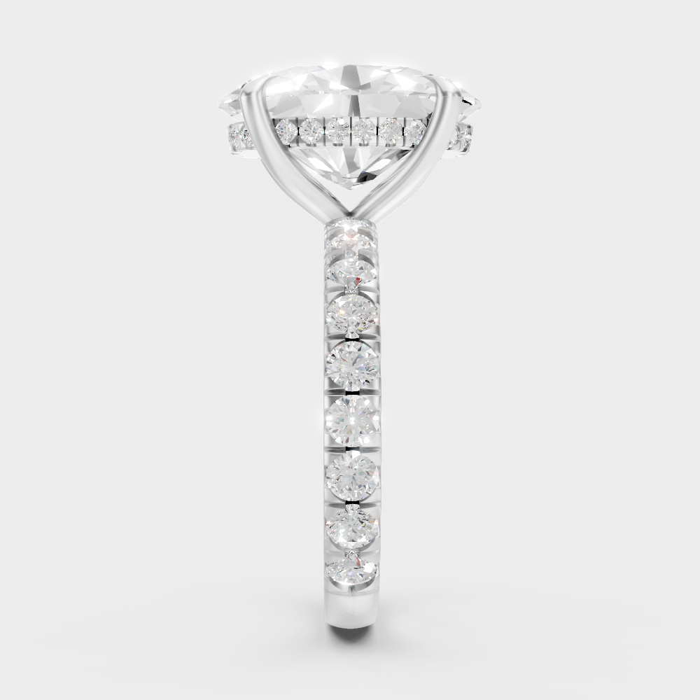  9K White Gold Oval-Shaped Lab-Grown Diamond Ring With Round Hidden Halo
