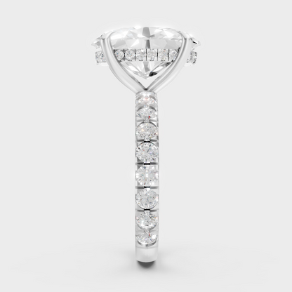  9K White Gold Oval-Shaped Lab-Grown Diamond Ring With Round Hidden Halo