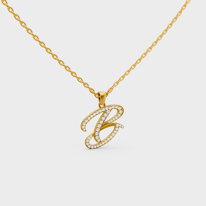 Close Up of Initial Letter B Sustainable Diamond Pendant Crafted in 18K Yellow Gold