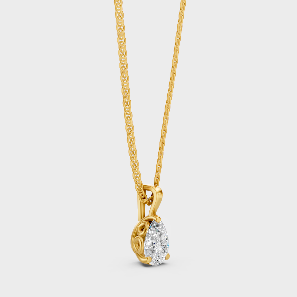 Certified Pear Shape Diamond Pendant Necklace Yellow Gold