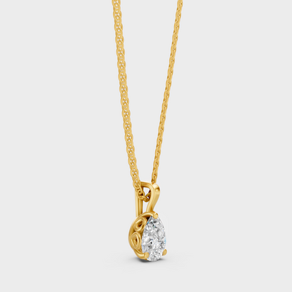 Certified Pear Shape Diamond Pendant Necklace Yellow Gold