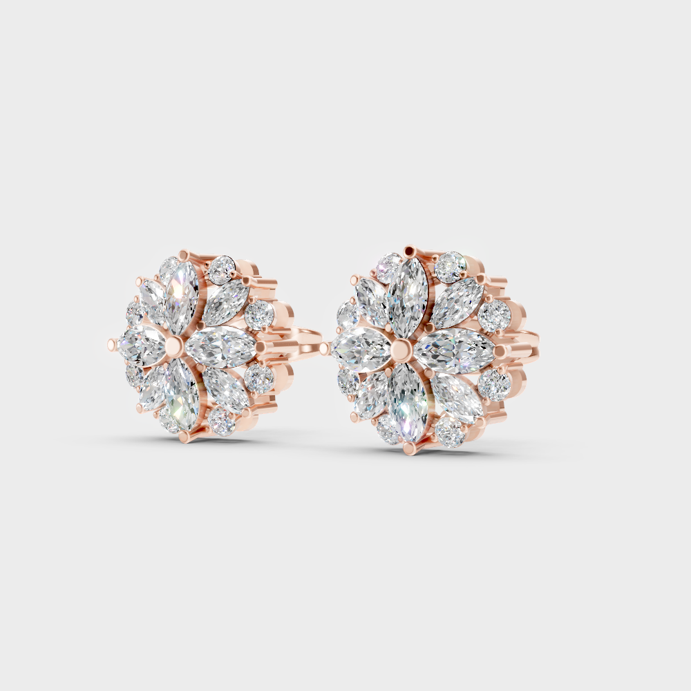 9K Rose Gold Mixed-Cut Lab-Grown Diamond Earrings With Hallmark Quality