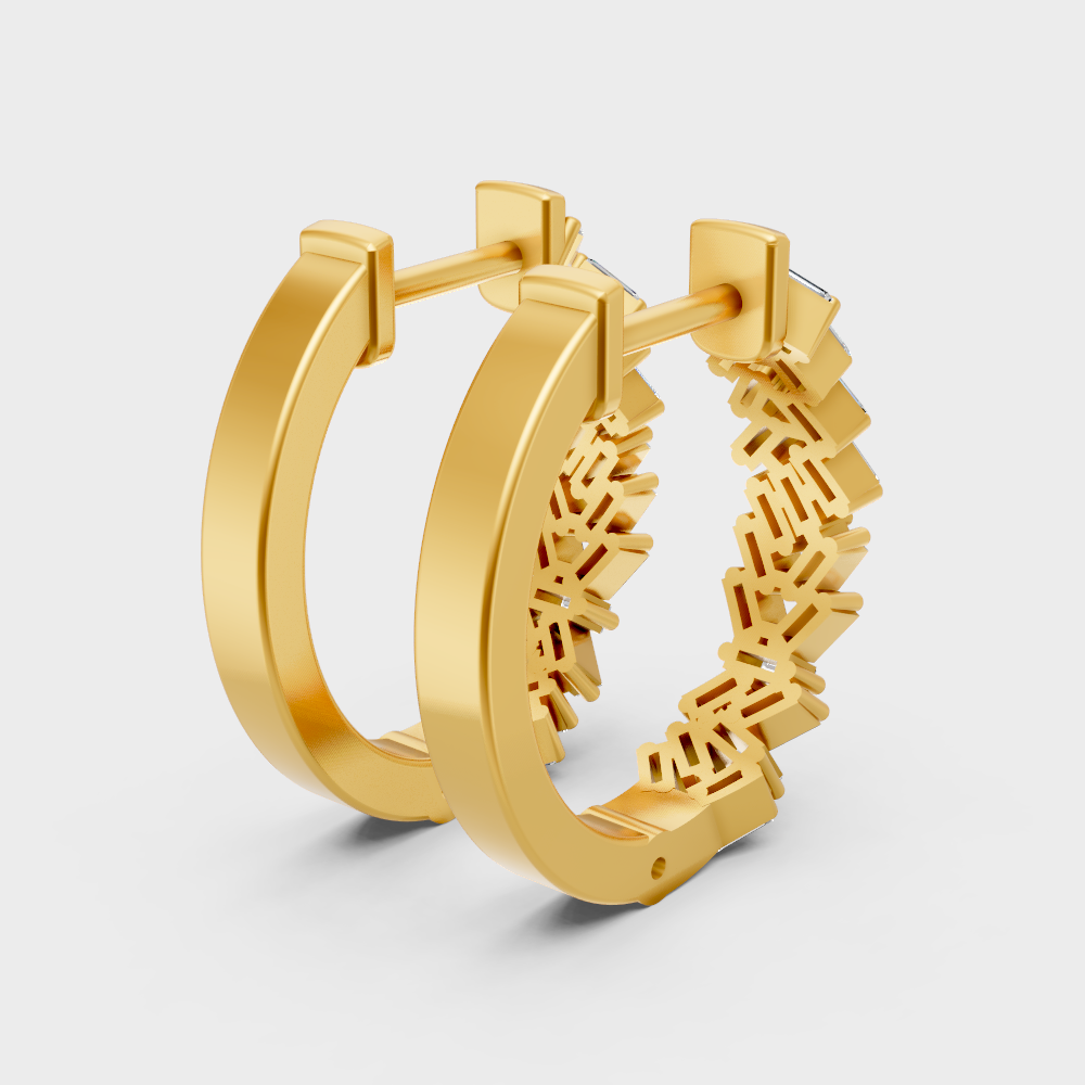 yellow gold baguette diamond earrings with official hallmark gold certification