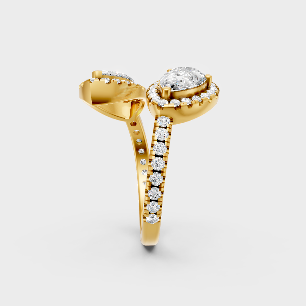 Sustainable Yellow Gold Ring With A  Pear And Marquise Lab Diamond Halo