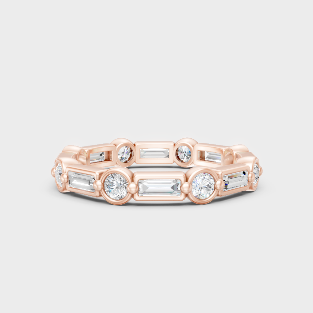 Luxury Rose Gold Wedding Band With A Certified 0.87Ct Round And Baguette Design