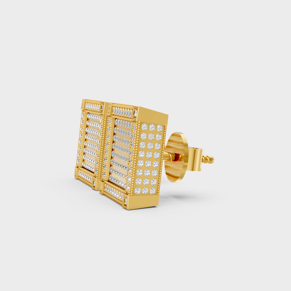 Luxury Men’s Round Cut Lab Diamond Stud Earrings In 14K Yellow Gold Hallmark