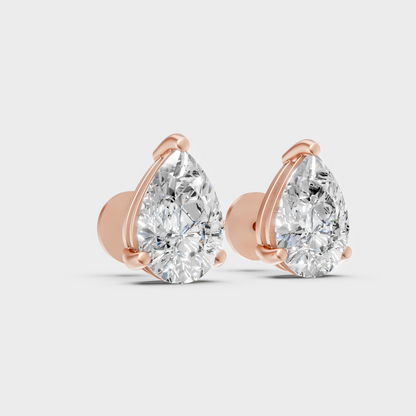 Certified Pear Lab-Grown Diamond Stud Earrings 3.50 Ct Rose Gold