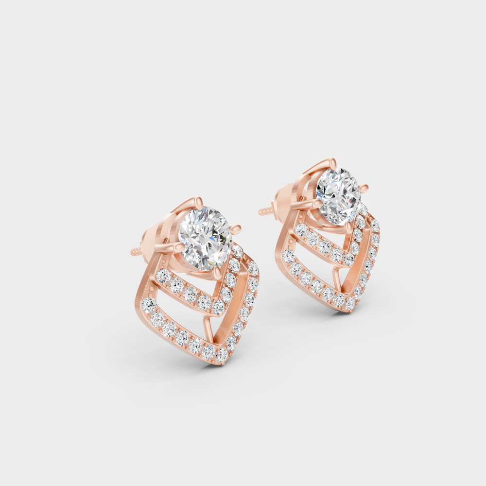 GLI IGI Certified 1.705 Ct Each Round Diamond Stud Earrings Rose Gold