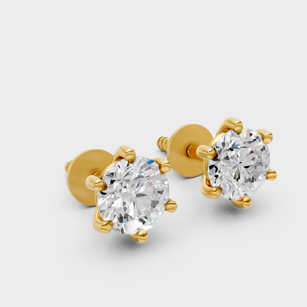 Certified 0.60 Ct Each Round Diamond Stud Earrings Yellow Gold