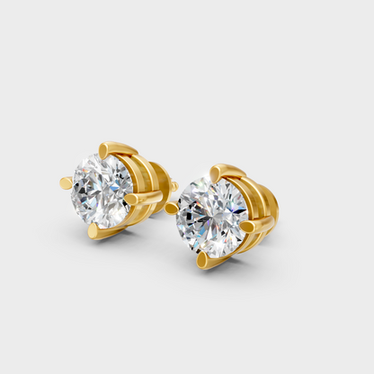 Certified 1.25 Ct Each Round Diamond Stud Earrings Yellow Gold