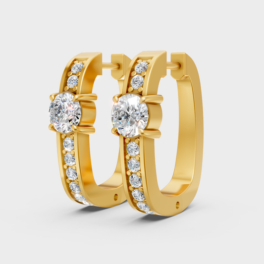 GLI-certified round-cut lab-grown diamond hoop earrings in 18K yellow gold