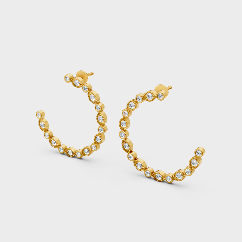 GLI-certified round-cut lab-grown diamond hoop earrings in 18K yellow gold
