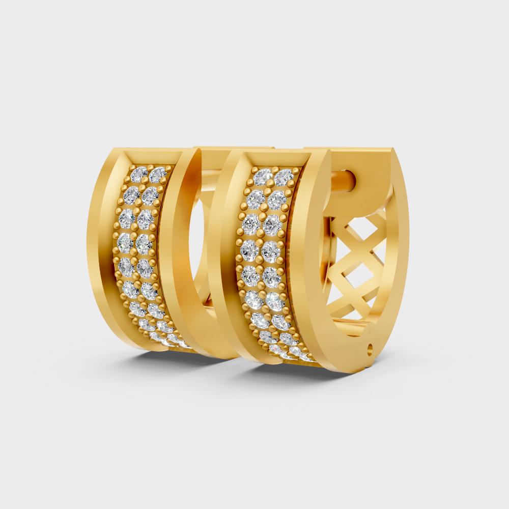 Luxury Men’s Round Cut Lab Diamond Hoop Earrings In 14K Yellow Gold Hallmark